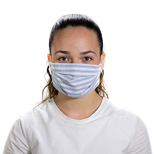tapidecor Rayas Pack 5 UDS MASCARILLAS DE Tela Lavable Reutilizable 2 Capas + Bolsillo con 5 FILTROS Tela HOMOLOGADOS INCLUIDOS. Doble Ajuste Elastico Cabeza.