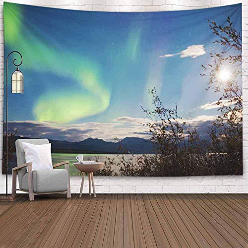 Tapiz de la naturaleza de, Tapiz Tapiz de Navidad Tapiz de pared de invierno Tapiz de montaña para el hogar Habitación Dormitorio Tapiz de auroras boreales Aurora boreal en cielo nocturno con luna lle