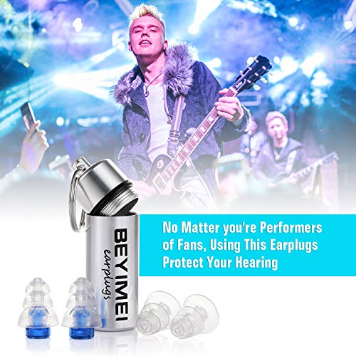 Tapones protectors de oído BEYIMEIMusic Pro con caja de aluminio. 2 tamaños proporcionados.Para un uso prolongado y repetitivo.Ideal para conciertos,discotecas y festivals,claros/transparentes