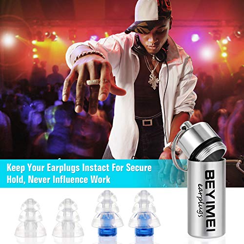 Tapones protectors de oído BEYIMEIMusic Pro con caja de aluminio. 2 tamaños proporcionados.Para un uso prolongado y repetitivo.Ideal para conciertos,discotecas y festivals,claros/transparentes