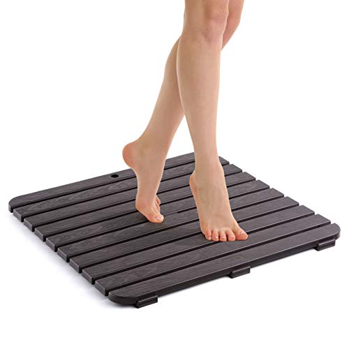 Tatay 5530000, Tarima de baño Cuadrada en plástico con Efecto Madera, Marrón, 55 x 55 cm