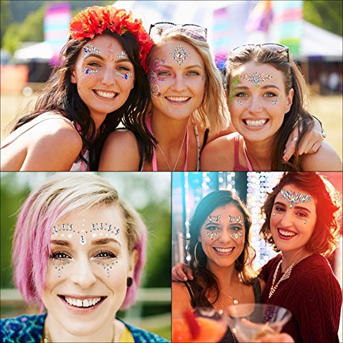 Tatuaje Cristal Temporal Carnaval KATOOM 9pcs Joyas Pegatinas Faciales Gemas,Cara Diamantes de Imitación,Hada de las flores para Fiestas, Maquillaje Cosplay Juego de Roles Disney Mujeres