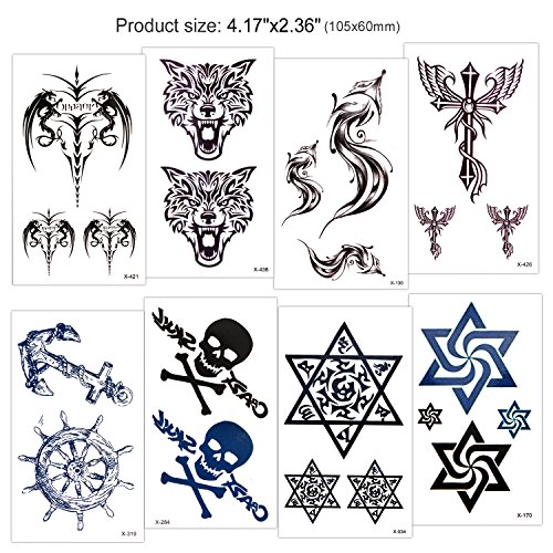 Tatuajes temporales para adultos hombre Mujer Niños (18 Hojas), Konsait Falsos Tatuajes Adhesivos Tatuajes de cuerpo temporales brazo cuello impermeable, Dragón Ancla Ojo Escorpión calaveras Tigre