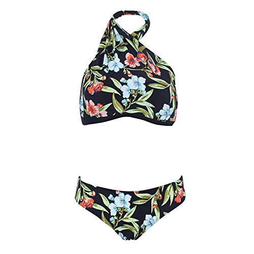 TAYIBO Mujer Bikini Conjuntos Ropa de baño,Bikini con Estampado Diagonal en el Hombro, Sexy Split-Black_M