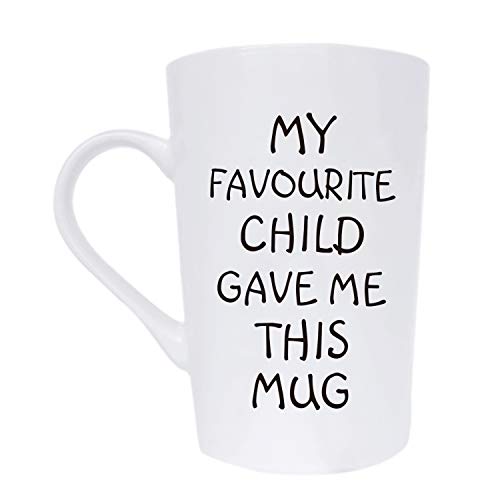 Taza de café divertida con texto en inglés "My Favourite Child Gave Me This taza, Best Dad and Mom, regalo del día del padre y de la madre, idea de regalo de Daughter Son Kids, color blanco 12 onzas