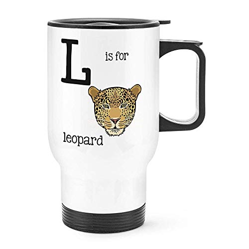 Taza de viaje, tazas de vacío de vaso,Car Cup Letter L Is For Leopard Travel-mugs With Handle Funny Animal Thermal Flask