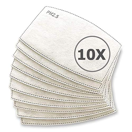TBOC Filtro Desechable para Mascarilla - [Pack 10 Unidades] Lote de Filtros PM 2.5 Intercambiables con 5 Capas de Filtración Material Suave y Transpirable Evita Polvo Sustancias Nocivas Contaminación