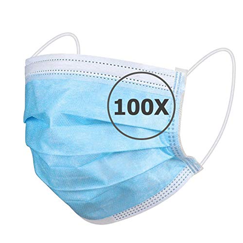 TBOC Protección Facial Desechable - [Pack 100 Unidades] [Color Azul] Antipolen Antipolvo Ligera Suave y Transpirable con Pinza Nasal No Reutilizable
