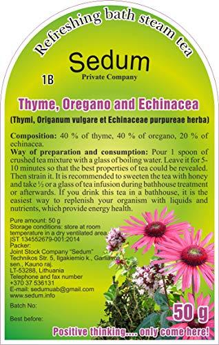 Té Herbal Sedum Mezcla - Tomillo, orégano y equinácea - Té de hierbas sabroso y natural para la sauna - Té refrescante y relajante - Recogido a mano en la UE - 50g