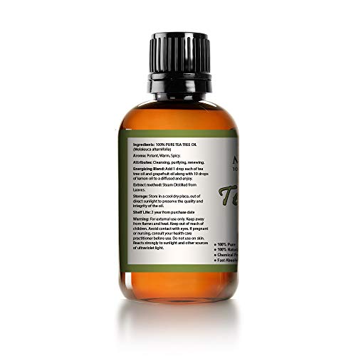 Tea Tree Oil - 100% Pure and Natural Therapeutic Grade Australian Melaleuca Backed by Medical Research - Huge 4 oz Glass bottle