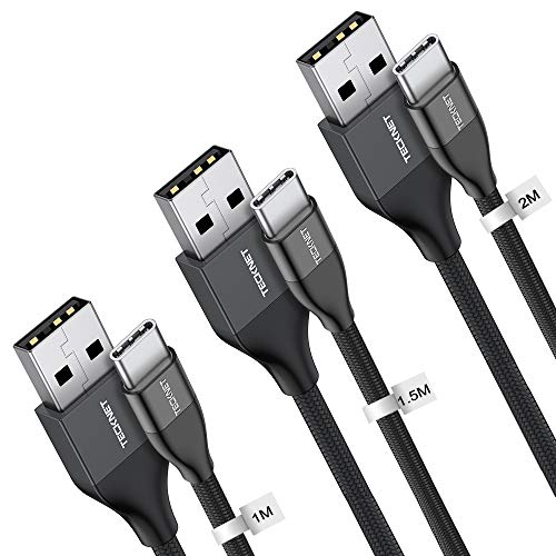 TECKNET Cable USB C (1M / 1.5M / 2M), Cable Tipo C Cable de Cargador Cable de Datos, Trenzado de Nylon para Galaxy, Nexus 5X / 6P, Xiaomi, ChromeBook Pixel y Más,Negro