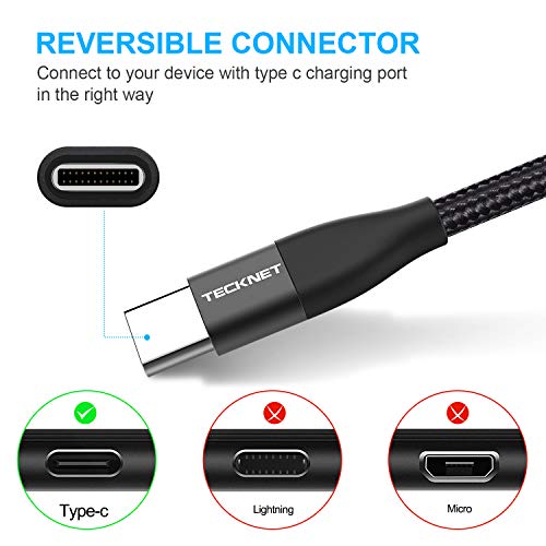 TECKNET Cable USB C (1M / 1.5M / 2M), Cable Tipo C Cable de Cargador Cable de Datos, Trenzado de Nylon para Galaxy, Nexus 5X / 6P, Xiaomi, ChromeBook Pixel y Más,Negro