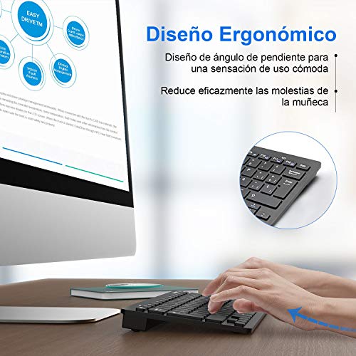 TECKNET Mini Teclado Inalámbrico 2.4G Ultra Delgado, Teclado Portátil de Ordenador con Receptor Nano Teclado Suave y Ergonómico para PC, Android Smart TV, Laptops (Español,con la Ñ)