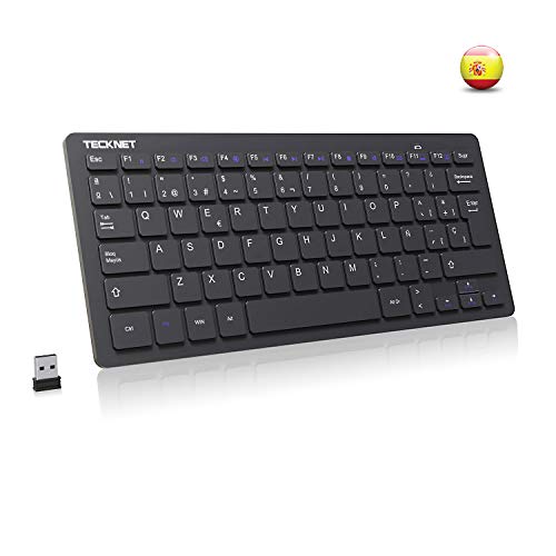 TECKNET Mini Teclado Inalámbrico 2.4G Ultra Delgado, Teclado Portátil de Ordenador con Receptor Nano Teclado Suave y Ergonómico para PC, Android Smart TV, Laptops (Español,con la Ñ)