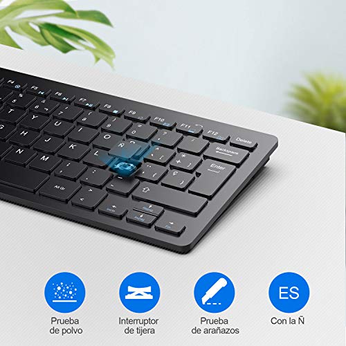 TECKNET Mini Teclado Inalámbrico 2.4G Ultra Delgado, Teclado Portátil de Ordenador con Receptor Nano Teclado Suave y Ergonómico para PC, Android Smart TV, Laptops (Español,con la Ñ)