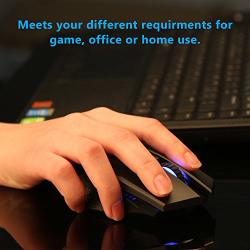 TECKNET Ratón Gaming Mouse Óptico Inalámbrico, Ratón para Juegos Programable, 2.4G Portátil con Receptor Nano, 8 Botones, 6 Niveles de dpi hasta 4800, para Trabajar, Juegos, Uso Diario, Negro