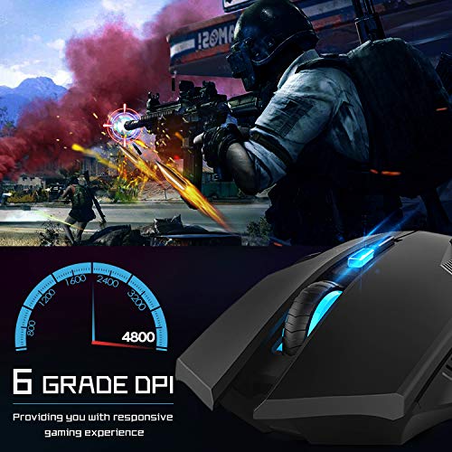 TECKNET Ratón Gaming Mouse Óptico Inalámbrico, Ratón para Juegos Programable, 2.4G Portátil con Receptor Nano, 8 Botones, 6 Niveles de dpi hasta 4800, para Trabajar, Juegos, Uso Diario, Negro