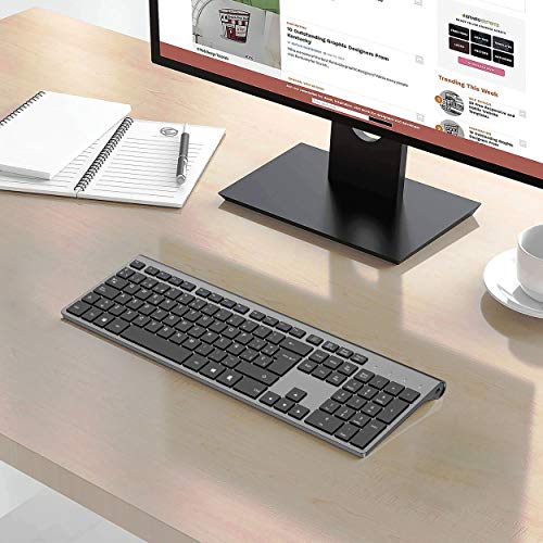 Teclado inalámbrico Recargable, JOYACCESS 2.4G QWERTY Teclado de tamaño Completo, Compacto, ergonómico Teclado para PC, Laptop, Mac y Smart TV, Compatible con Windows 10 / XP / 7/8 / Vista