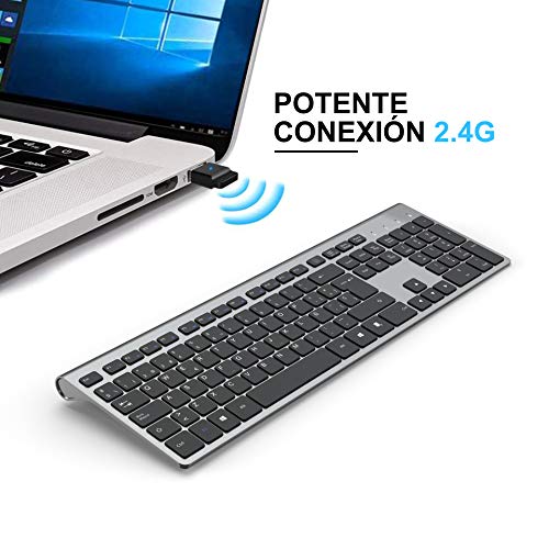 Teclado inalámbrico Recargable, JOYACCESS 2.4G QWERTY Teclado de tamaño Completo, Compacto, ergonómico Teclado para PC, Laptop, Mac y Smart TV, Compatible con Windows 10 / XP / 7/8 / Vista