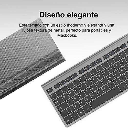 Teclado inalámbrico Recargable, JOYACCESS 2.4G QWERTY Teclado de tamaño Completo, Compacto, ergonómico Teclado para PC, Laptop, Mac y Smart TV, Compatible con Windows 10 / XP / 7/8 / Vista