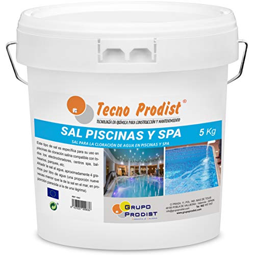 Tecno Prodist Sal Piscinas Sal Especial para la cloración Salina de Piscinas, SPA o Jacuzzis - En Cubo de 5 kg Fácil Aplicación