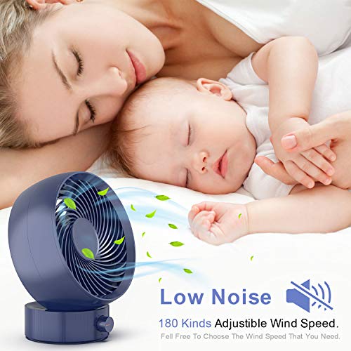 TedGem Ventilador, Ventilador USB Ventilador de Mesa Mini Ventilador USB Silencioso 180 Tipos Velocidad del Viento, Puede Ajustar hacia Arriba y hacia Abajo 20 °, para Oficina/Hogar/Viajar (Azul)