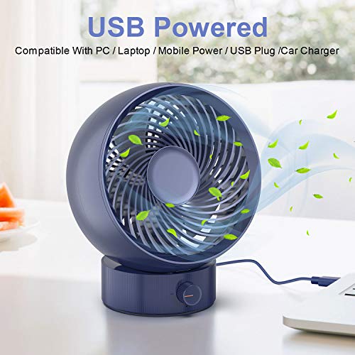 TedGem Ventilador, Ventilador USB Ventilador de Mesa Mini Ventilador USB Silencioso 180 Tipos Velocidad del Viento, Puede Ajustar hacia Arriba y hacia Abajo 20 °, para Oficina/Hogar/Viajar (Azul)