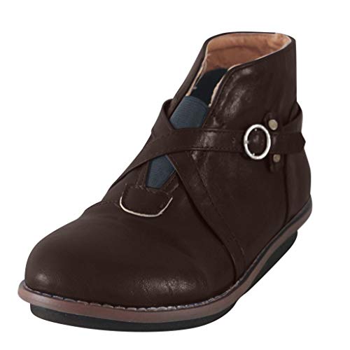 TEELONG - Zapatos de invierno para mujer de 2019, color sólido clásico, puntera redonda, casual, correa elástica, botas de tobillo cómodas, botas cortas, talla 4-7, color Marrón, talla 38.5 EU
