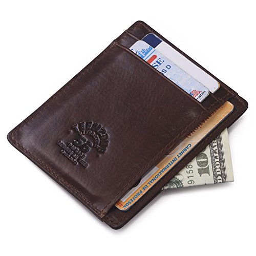 Teemzone Delgado Cartera Tarjetero Hombre Piel RFID Protección Billetera Organizador de Tarjetas (Café Tarjetero)
