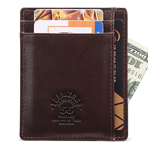 Teemzone Delgado Cartera Tarjetero Hombre Piel RFID Protección Billetera Organizador de Tarjetas (Café Tarjetero)