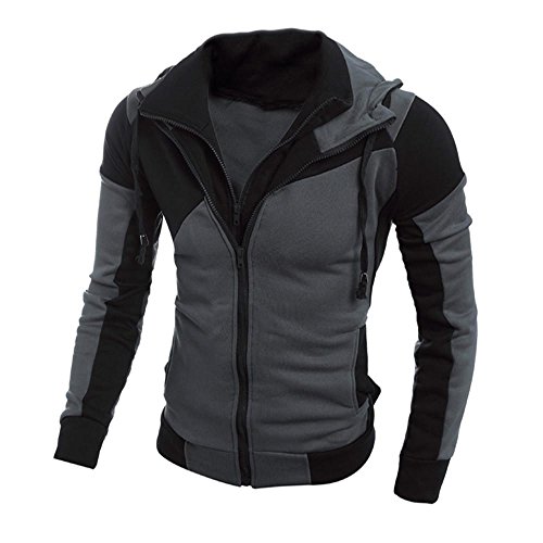 Tefamore Sudadera Con Capucha Hombre Chaqueta De La Caliente Delgada Del Otoño Invierno De Outwear El Suéter(Cremallera Doble) (Tamaño: XXL, Negro)