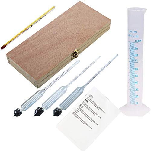 Tefeler Medidor de Alcohol de 3 Piezas Set de Densímetro Medidor de Concentración de Alcohol 0-100% Vinómetro de Alcohol + Termómetro + Probeta para Licores, Destilados, Whisky, Brandy, Vodka, etc