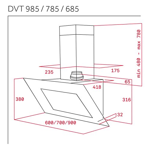 Teka DVT 685 De pared Negro 786m³/h A - Campana (786 m³/h, Canalizado/Recirculación, A, A, C, 52 dB), 41,8 x 60 x 78 cm