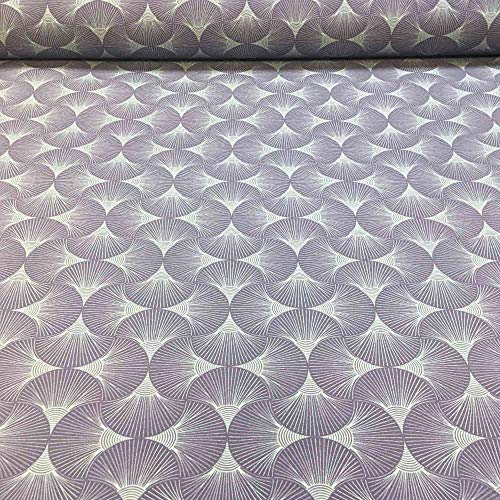Tela por metros de loneta estampada - Ancho 280 cm - Largo a elección de 50 en 50 cm | Geométrico japonés. Abanicos - Azul, lila