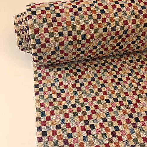 Tela por metros de tapicería - Jacquard Gobelino - Ancho 280 cm - Largo a elección de 50 en 50 cm | Cuadros pequeños - Rojo, naranja, verde, azul, beige