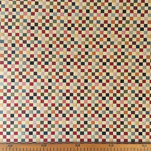 Tela por metros de tapicería - Jacquard Gobelino - Ancho 280 cm - Largo a elección de 50 en 50 cm | Cuadros pequeños - Rojo, naranja, verde, azul, beige