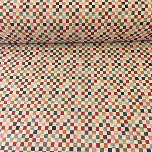 Tela por metros de tapicería - Jacquard Gobelino - Ancho 280 cm - Largo a elección de 50 en 50 cm | Cuadros pequeños - Rojo, naranja, verde, azul, beige