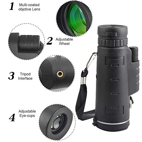 Telescopio Monocular, Seilent 40X60 monocular HD Zoom Monoculares Telescopio con Adaptador de teléfono y trípode, Impermeable a Prueba de Golpes para Caza Acampar observación Aves Juego de fútbol