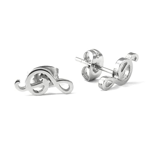 TEMPUS FUGIT. Pendientes Clave de Sol. Acero Inoxidable Antialérgico Brillante. Inalterable por el uso