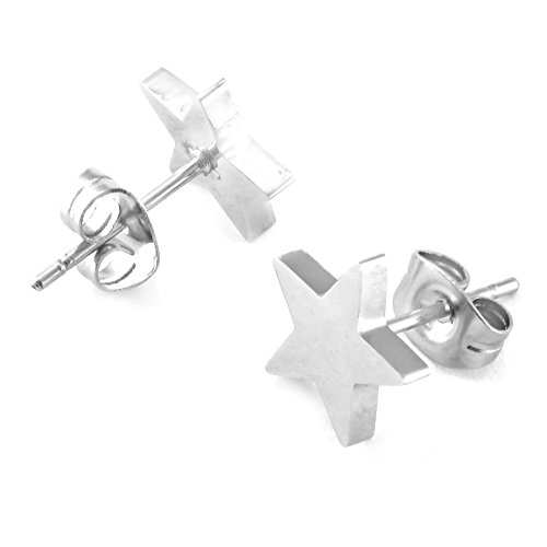 TEMPUS FUGIT. Pendientes Estrella de cinco Puntas. Acero Inoxidable Antialérgico Brillante. Inalterable por el uso