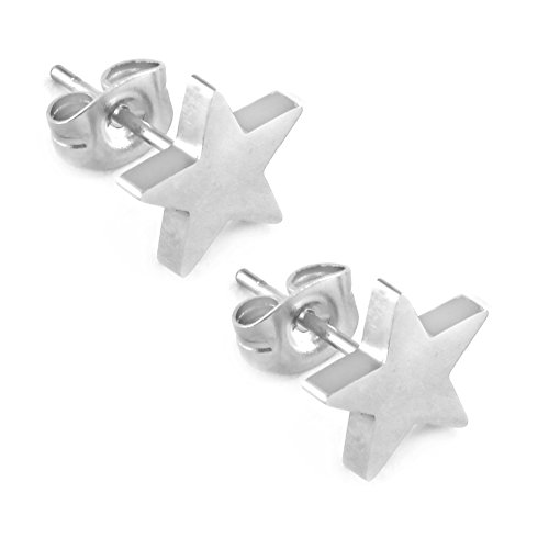 TEMPUS FUGIT. Pendientes Estrella de cinco Puntas. Acero Inoxidable Antialérgico Brillante. Inalterable por el uso