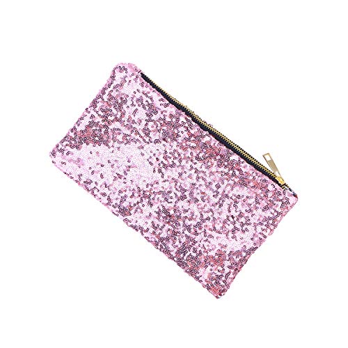 TENDYCOCO Billetera larga retro bolso de embrague de lentejuelas monedero bolsa de cosméticos para mujeres niñas (rosa)