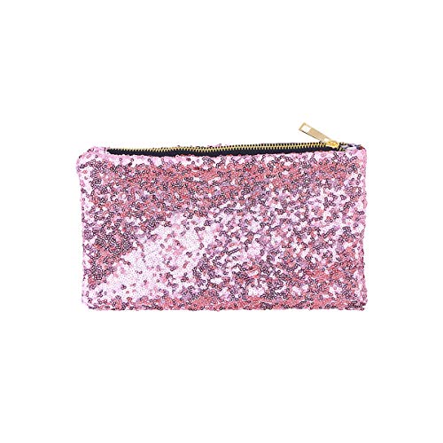 TENDYCOCO Billetera larga retro bolso de embrague de lentejuelas monedero bolsa de cosméticos para mujeres niñas (rosa)