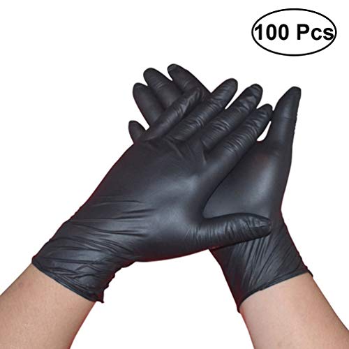 TENDYCOCO Guantes de Látex Negro sin Polvo Examen Médico Tatuajes Piercing Guantes - Talla L 100Pcs
