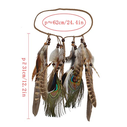 TENDYCOCO Indio de plumas diadema borla de cáñamo cuerda bohemio Hairband para mujeres niñas Festival tocado