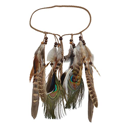 TENDYCOCO Indio de plumas diadema borla de cáñamo cuerda bohemio Hairband para mujeres niñas Festival tocado