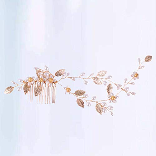 TENDYCOCO Peine de Pelo con Perla Bling en Forma de Espiga de Trigo Accesorio Nupcial (Dorado)