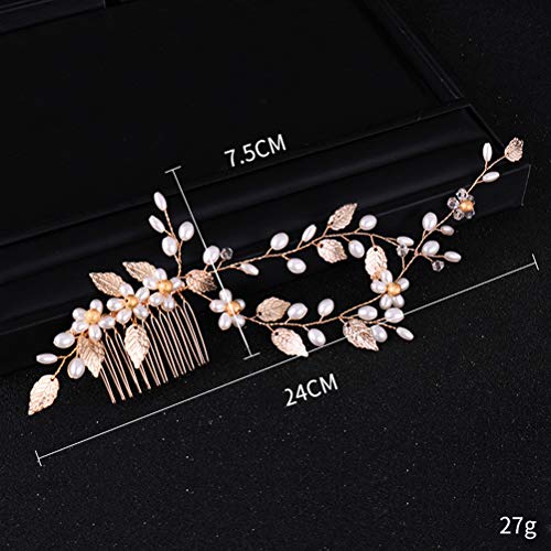 TENDYCOCO Peine de Pelo con Perla Bling en Forma de Espiga de Trigo Accesorio Nupcial (Dorado)