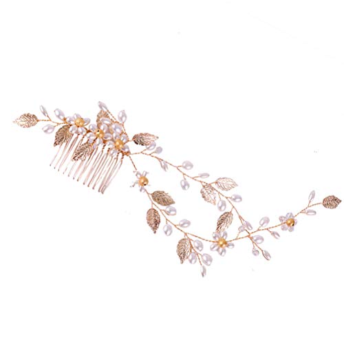 TENDYCOCO Peine de Pelo con Perla Bling en Forma de Espiga de Trigo Accesorio Nupcial (Dorado)