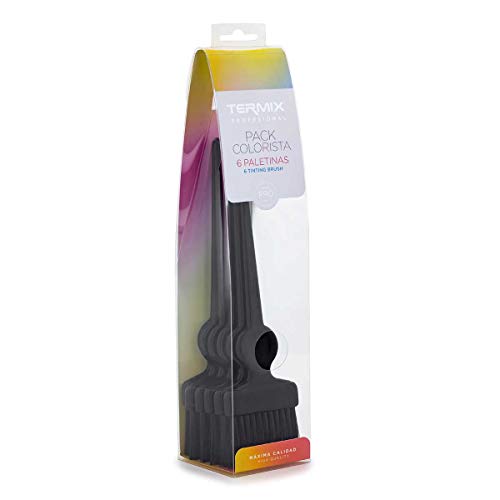 Termix Pack colorista con 6 paletinas pequeñas con fibra negra suave. Accesorio de coloración profesional de peluquería.
